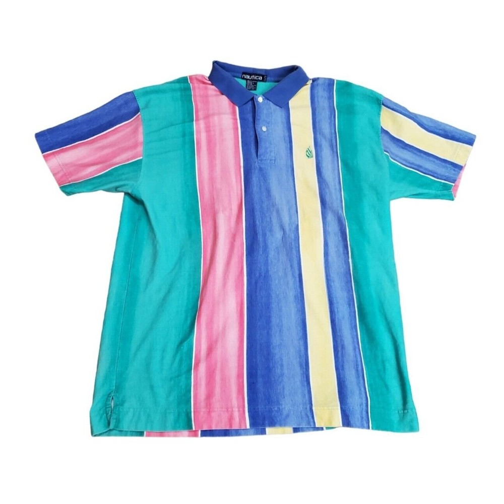1990’s Vintage Nautica Sailing Color Blocked Rugby Pastel Polo Shirt Size XL